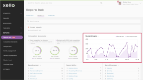 Educator account in Xello. The Reports hub is open with the Student logins section highlighted.